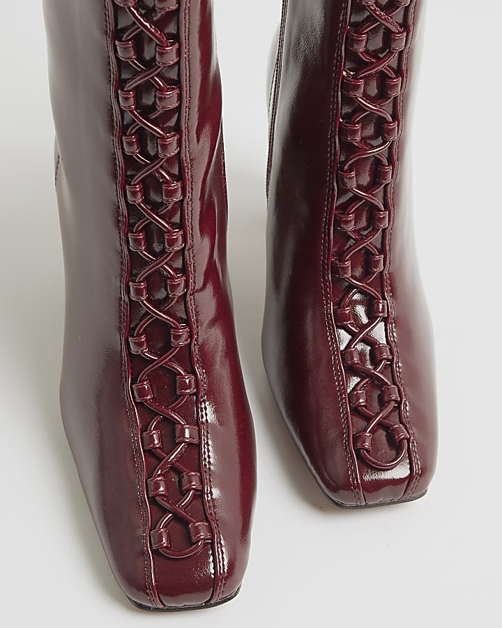 Red Lace Up Heeled Ankle Boots
