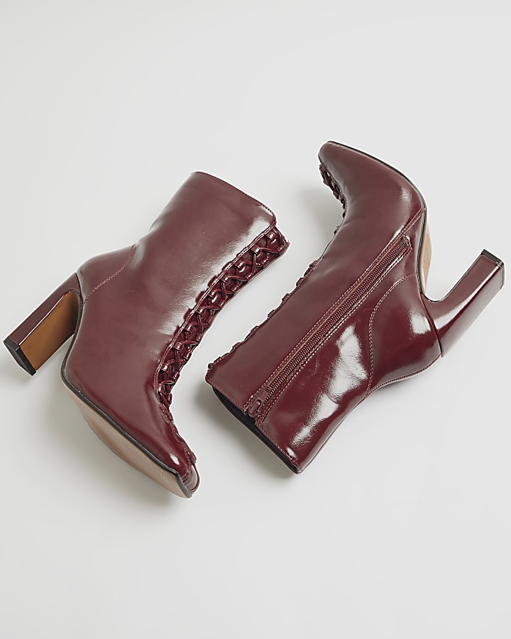 Red Lace Up Heeled Ankle Boots