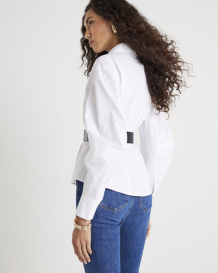White Poplin Belted Shirt