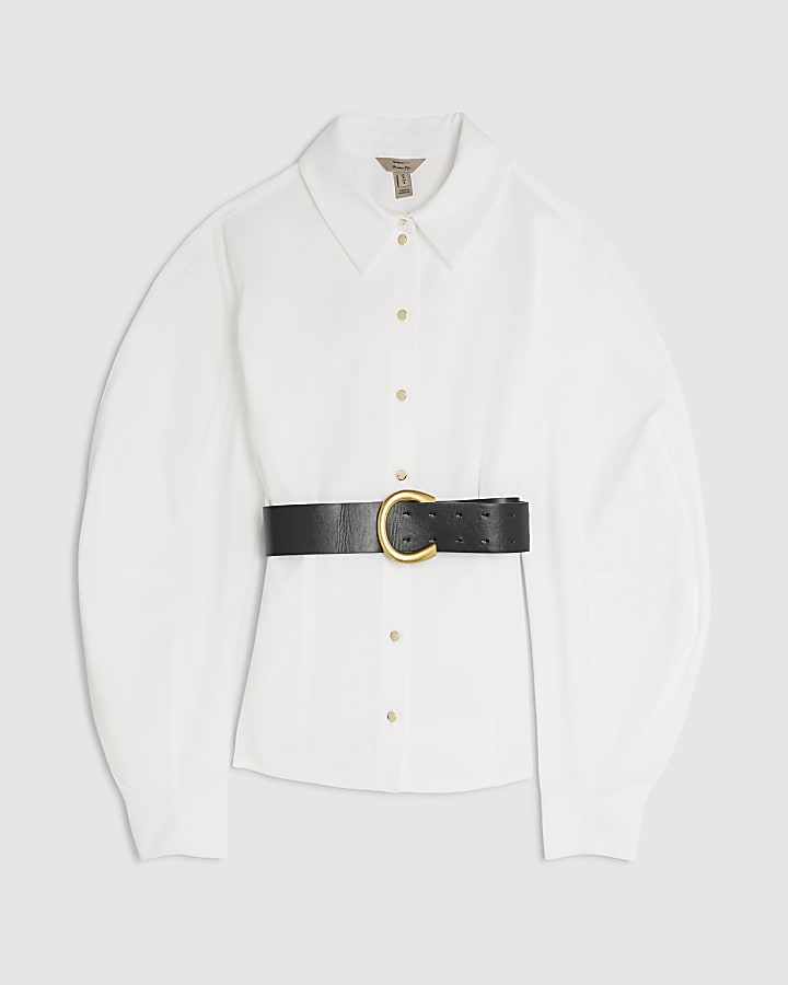 White Poplin Belted Shirt