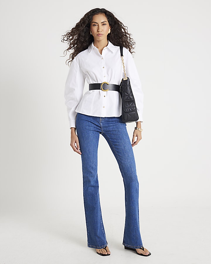 White Poplin Belted Shirt