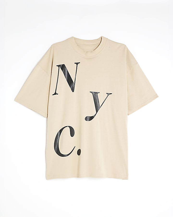 Beige Short Sleeve NYC Print T-shirt