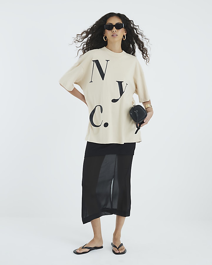 Beige Short Sleeve NYC Print T-shirt