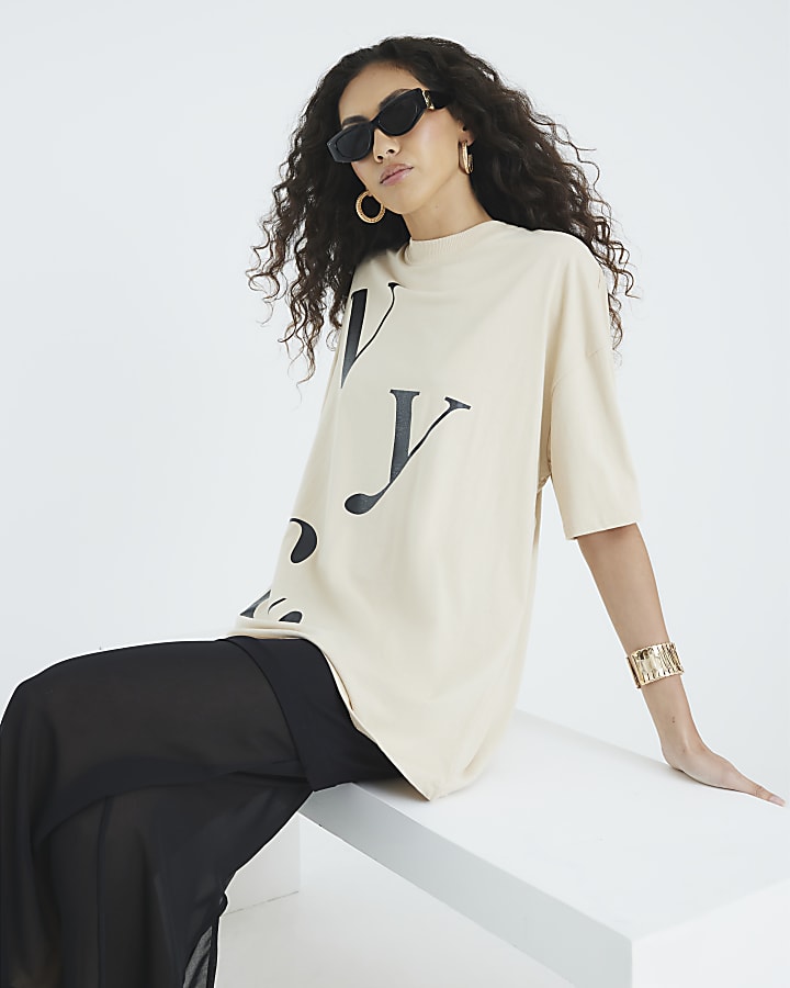 Beige Short Sleeve NYC Print T-shirt