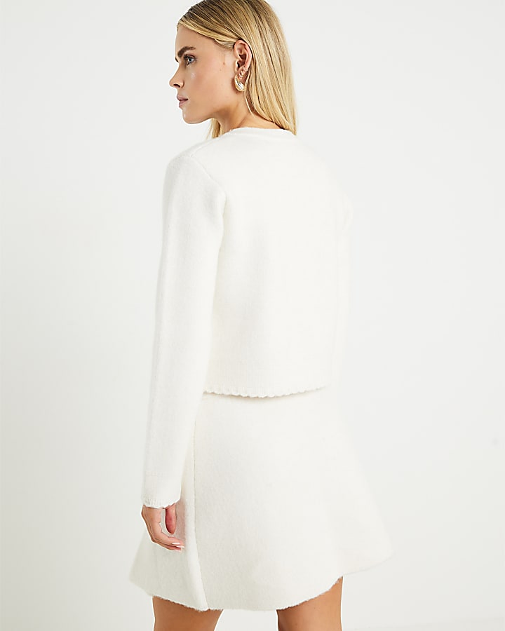 Petite Cream Bow Front Cardigan