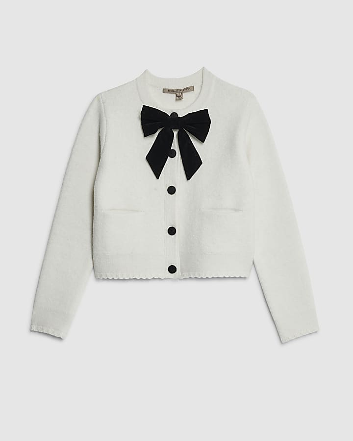 Petite Cream Bow Front Cardigan