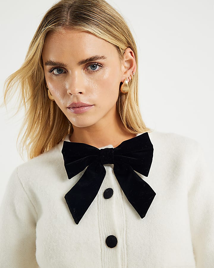 Petite Cream Bow Front Cardigan