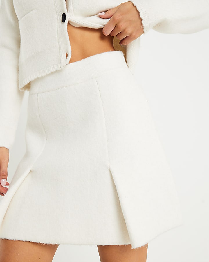 Petite Cream Knitted Mini Skirt