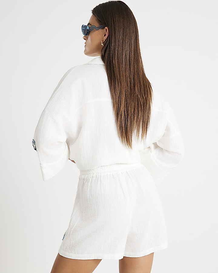 White Embellished Beach Shorts