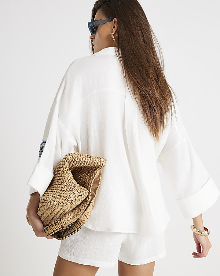 White Embellished Beach Shirt