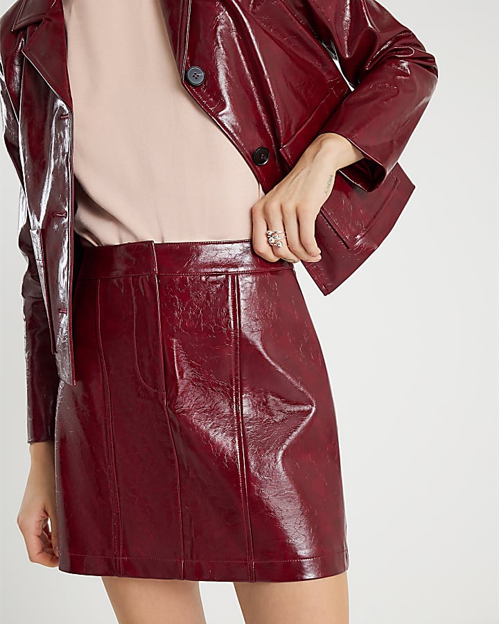 Red Faux Leather Mini Skirt
