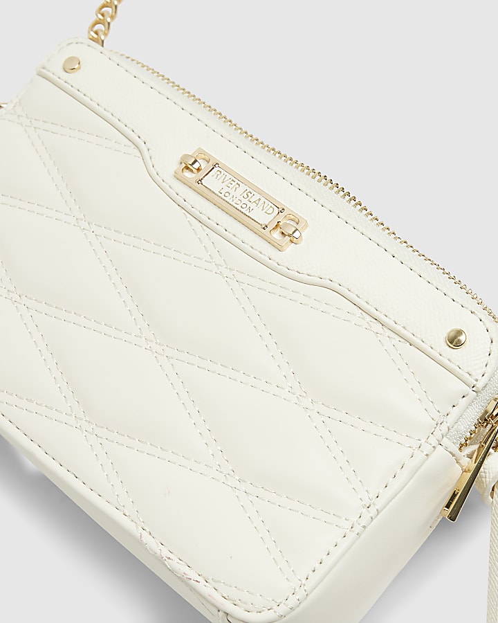Cream Quilted Cross Body Bag