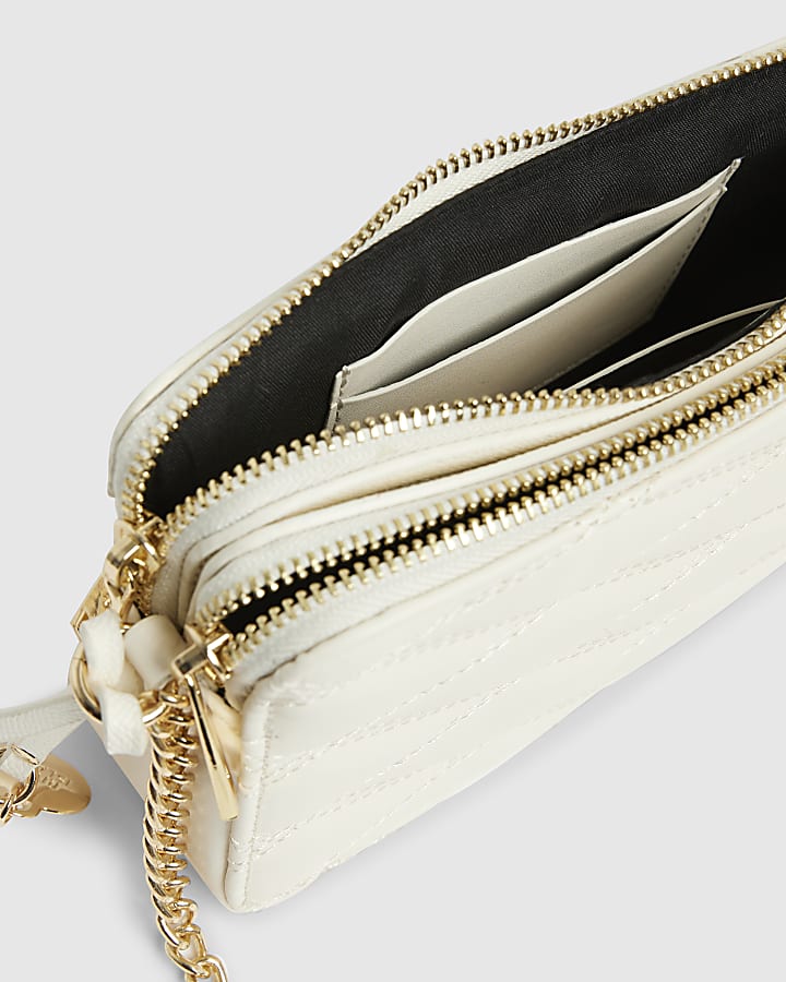 Cream Quilted Cross Body Bag