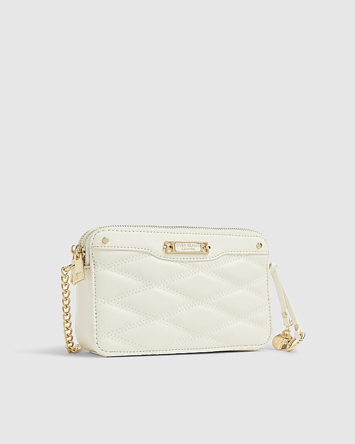 Cream Quilted Cross Body Bag