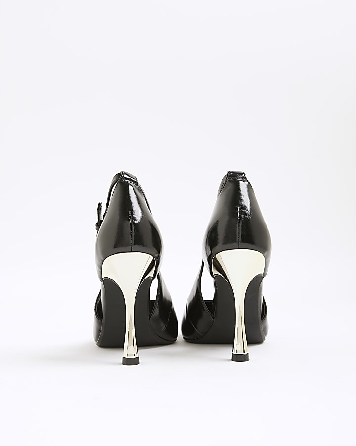 Black Metal Heel Pointed Court Shoes