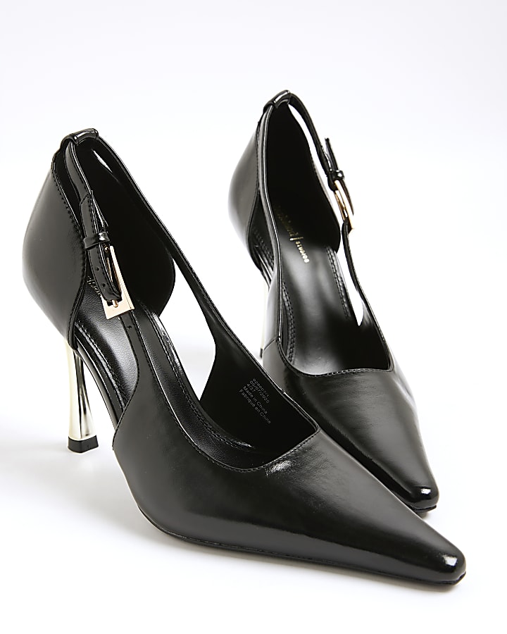 Black Metal Heel Pointed Court Shoes