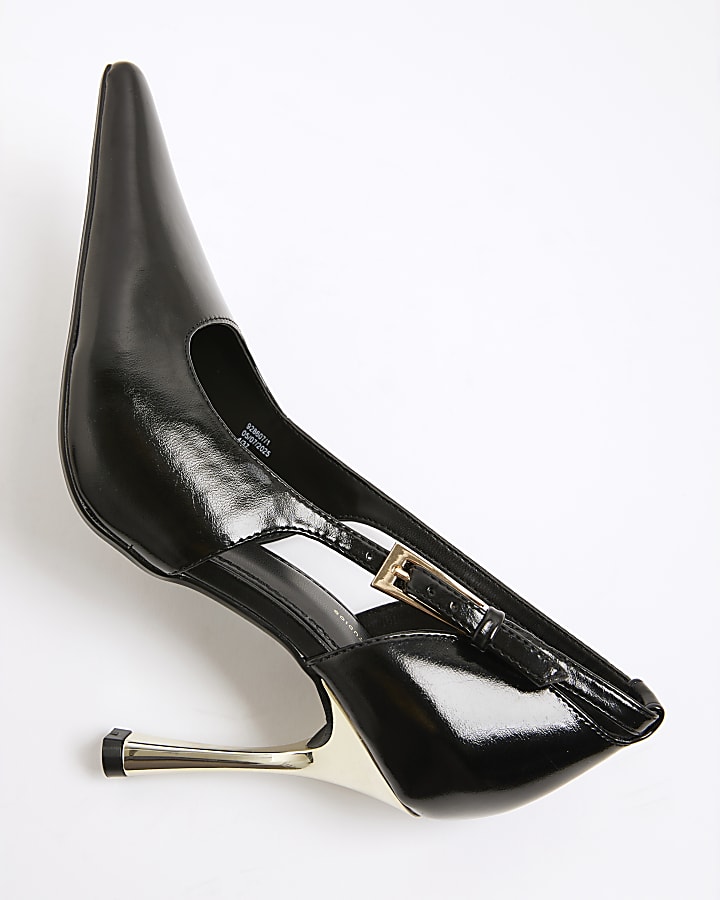 Black Metal Heel Pointed Court Shoes