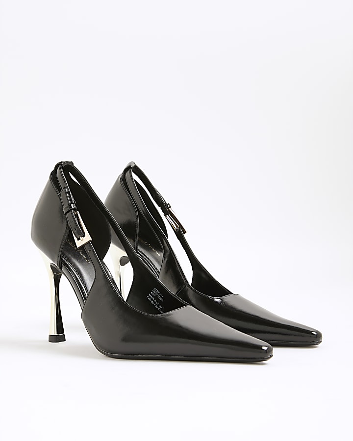 Black Metal Heel Pointed Court Shoes