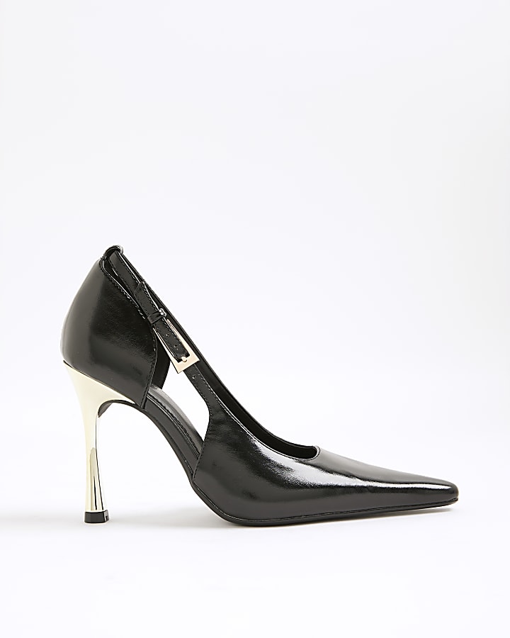 Black Metal Heel Pointed Court Shoes
