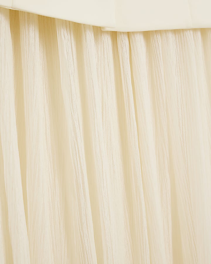 Cream Plisse Sleeveless Waistcoat Maxi Dress