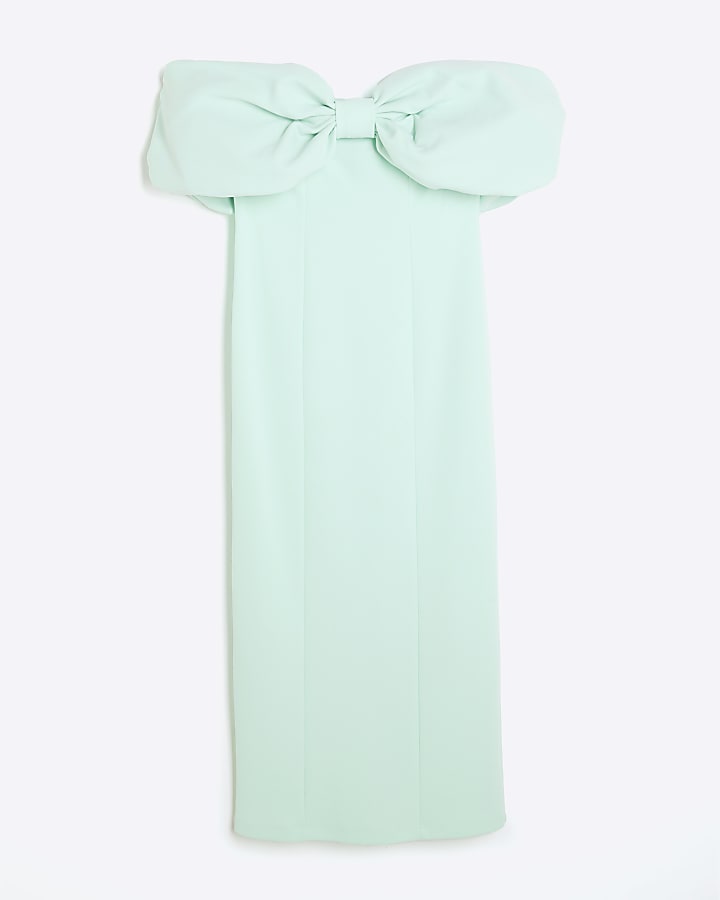 Green Bow Bardot Midi Dress