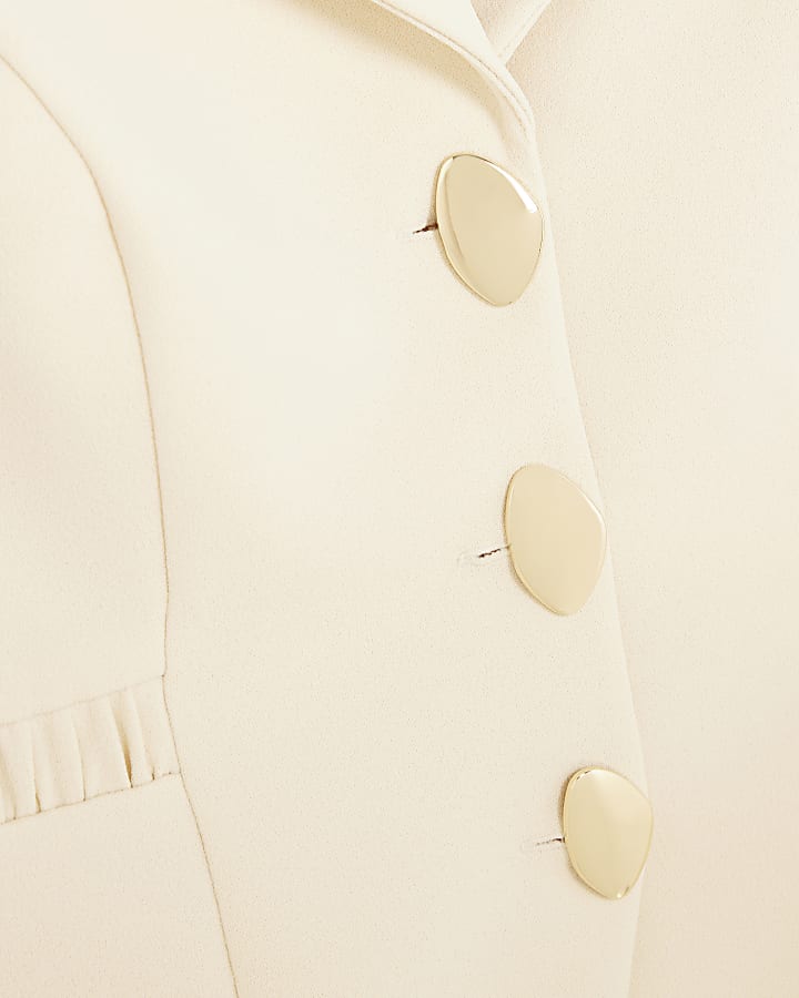 Cream Sleeveless Collared Elastic Waistcoat