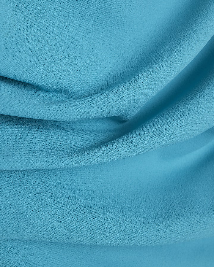 Blue Asymmetric Draped Wrap Midi Dress