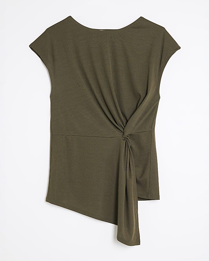 Khaki Sleeveless Twist Front Top