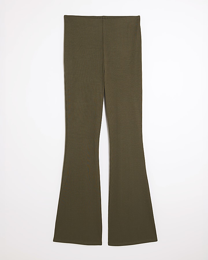 Green Ribbed Flared Trousers