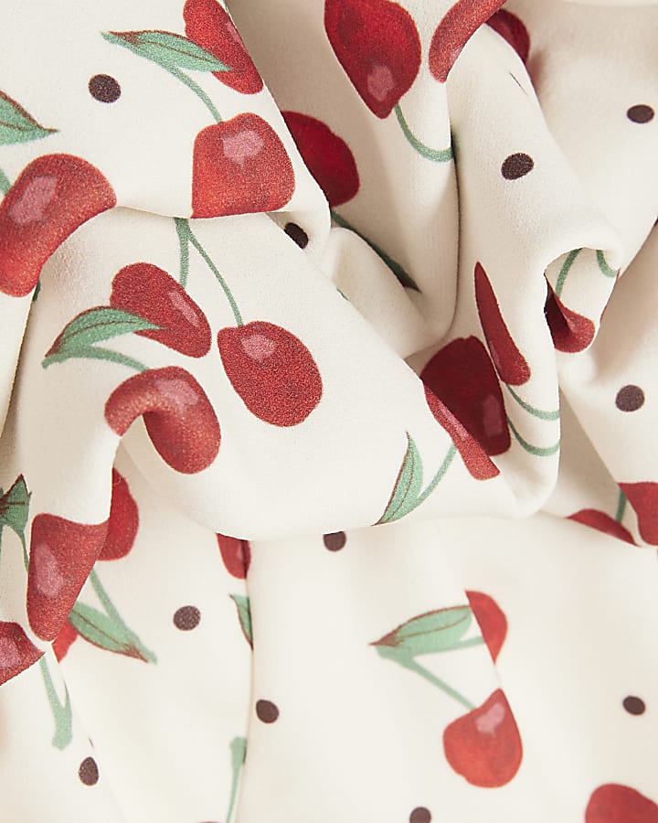 Petite Cream Cherry Print Bardot Playsuit