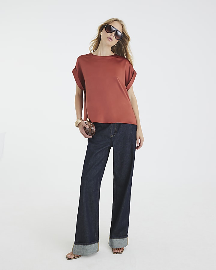Orange Satin Turn Back Cuff T-shirt