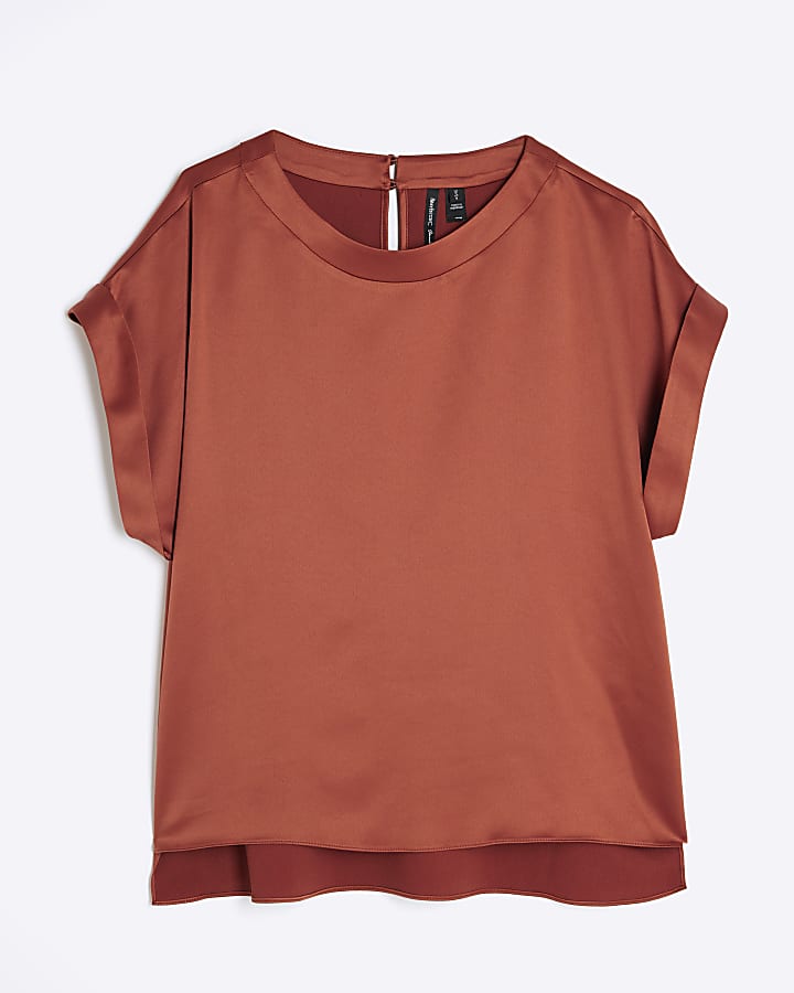 Orange Satin Turn Back Cuff T-shirt