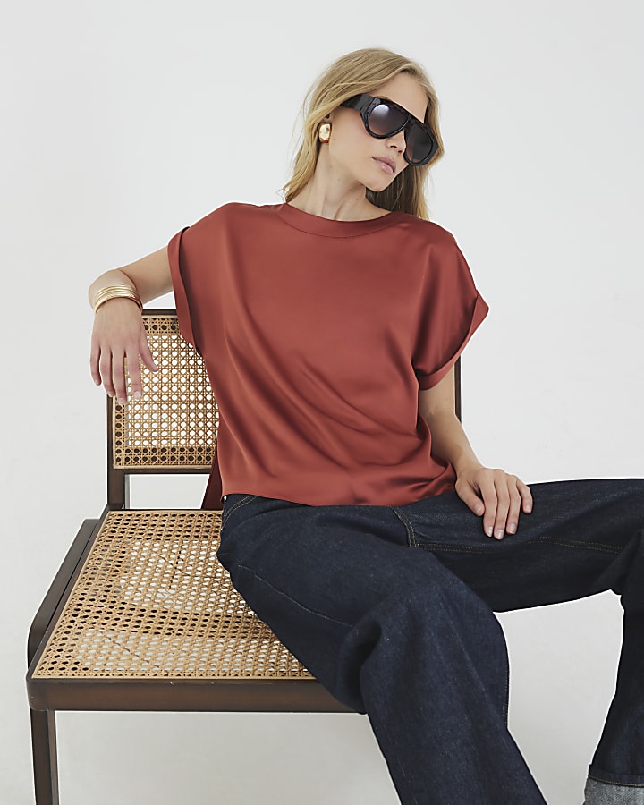 Orange Satin Turn Back Cuff T-shirt