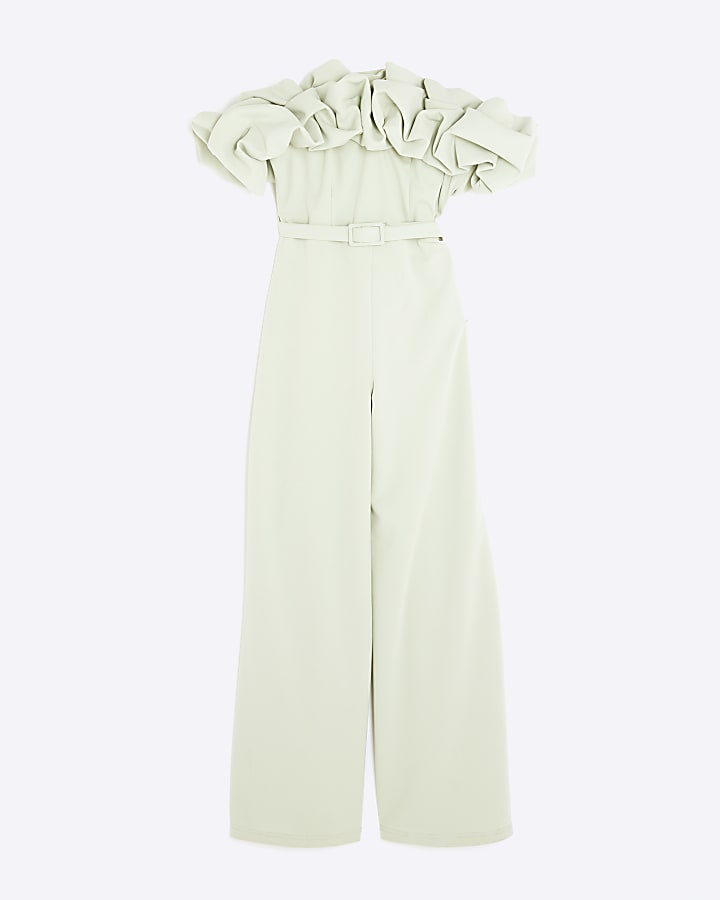 Petite Green Ruffle Bardot Jumpsuit