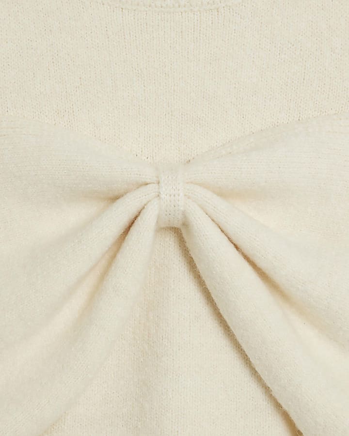 Petite Cream Knitted Cut Out Shoulder Bow Top
