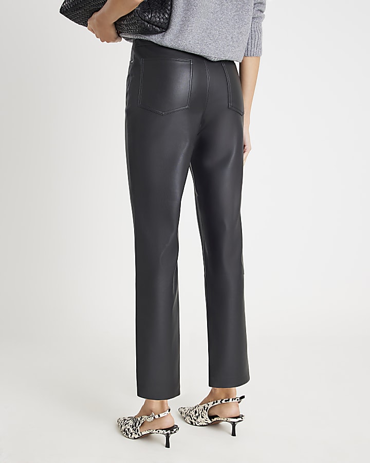 Black Faux Leather Straight Leg Trousers