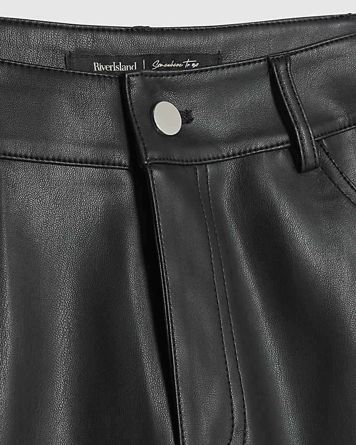 Black Faux Leather Straight Leg Trousers