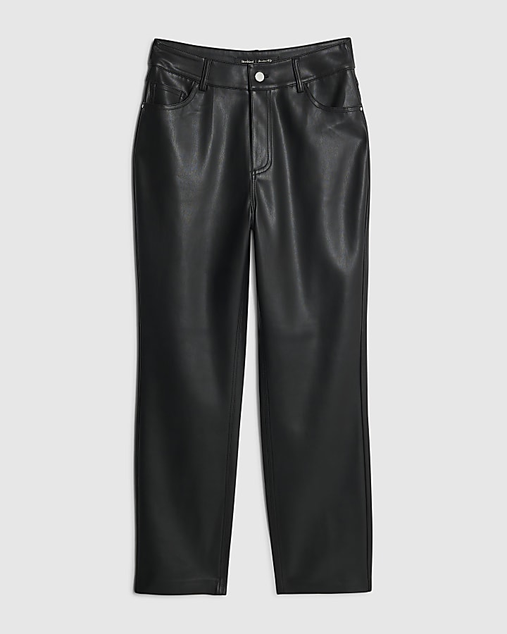 Black Faux Leather Straight Leg Trousers