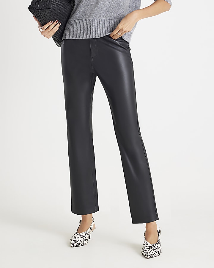 Black Faux Leather Straight Leg Trousers
