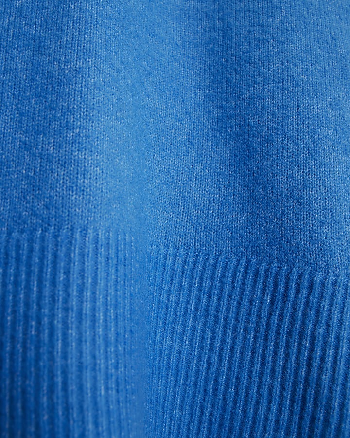 Blue Knitted V Neck Jumper