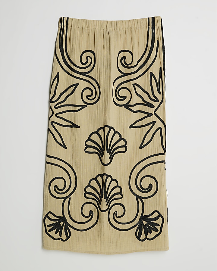 Beige Embroidered Beach Maxi Skirt