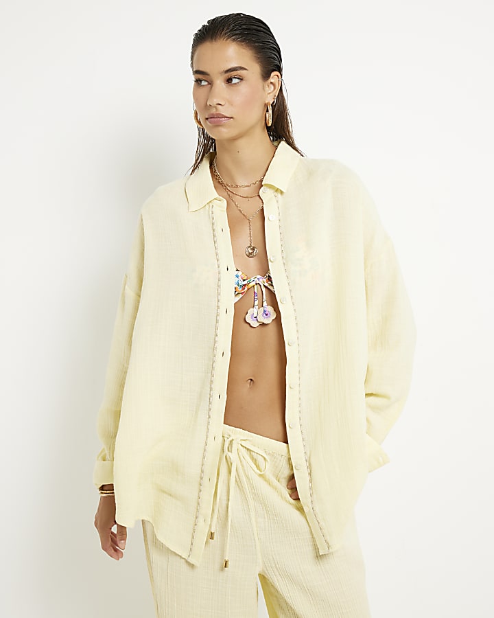 Yellow Long Sleeve Tie Back Beach Shirt