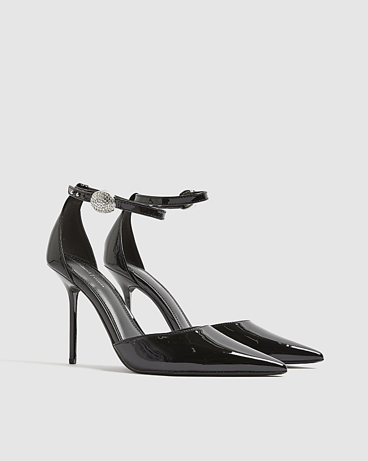 Black Patent Ankle Strapped Court heels