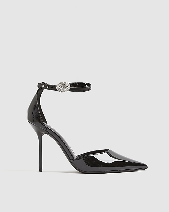 Black Patent Ankle Strapped Court heels