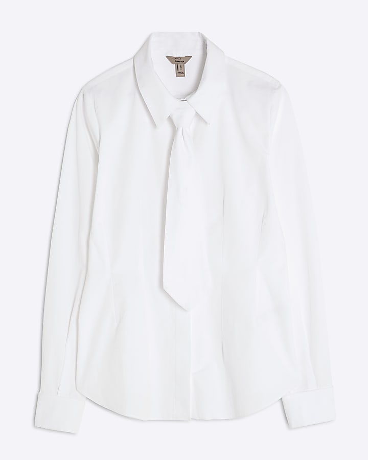 White Poplin Shirt With Tie