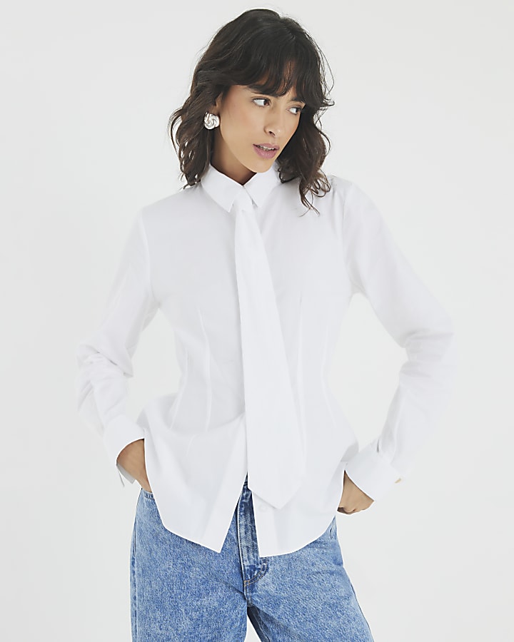 White Poplin Shirt With Tie