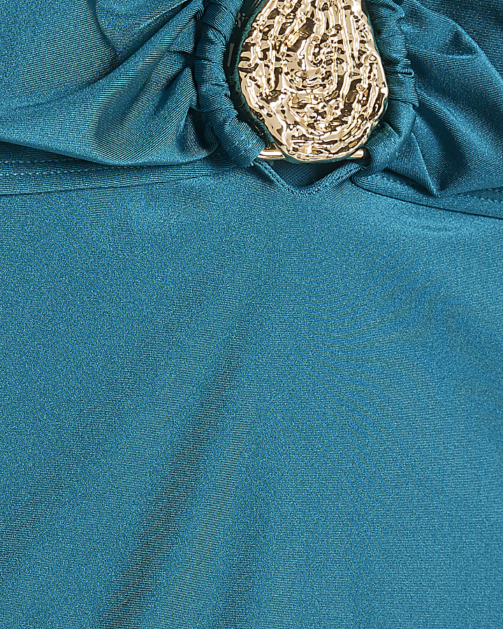 Blue Studded Plunge Halterneck Swimsuit