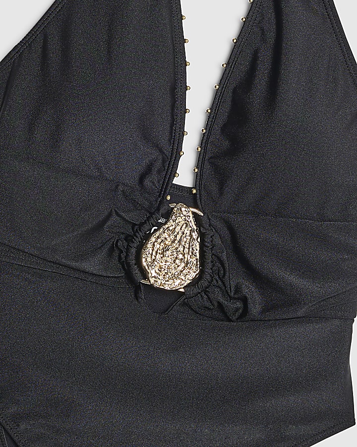 Black Studded Plunge Swimsuit