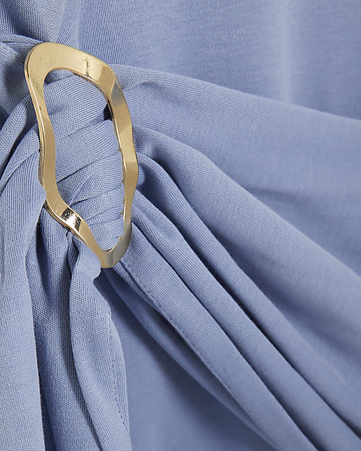 Blue Short Sleeve Belted Mini T-shirt Dress