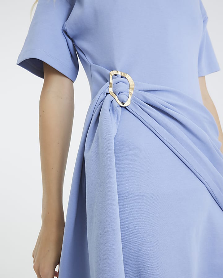 Blue Short Sleeve Belted Mini T-shirt Dress